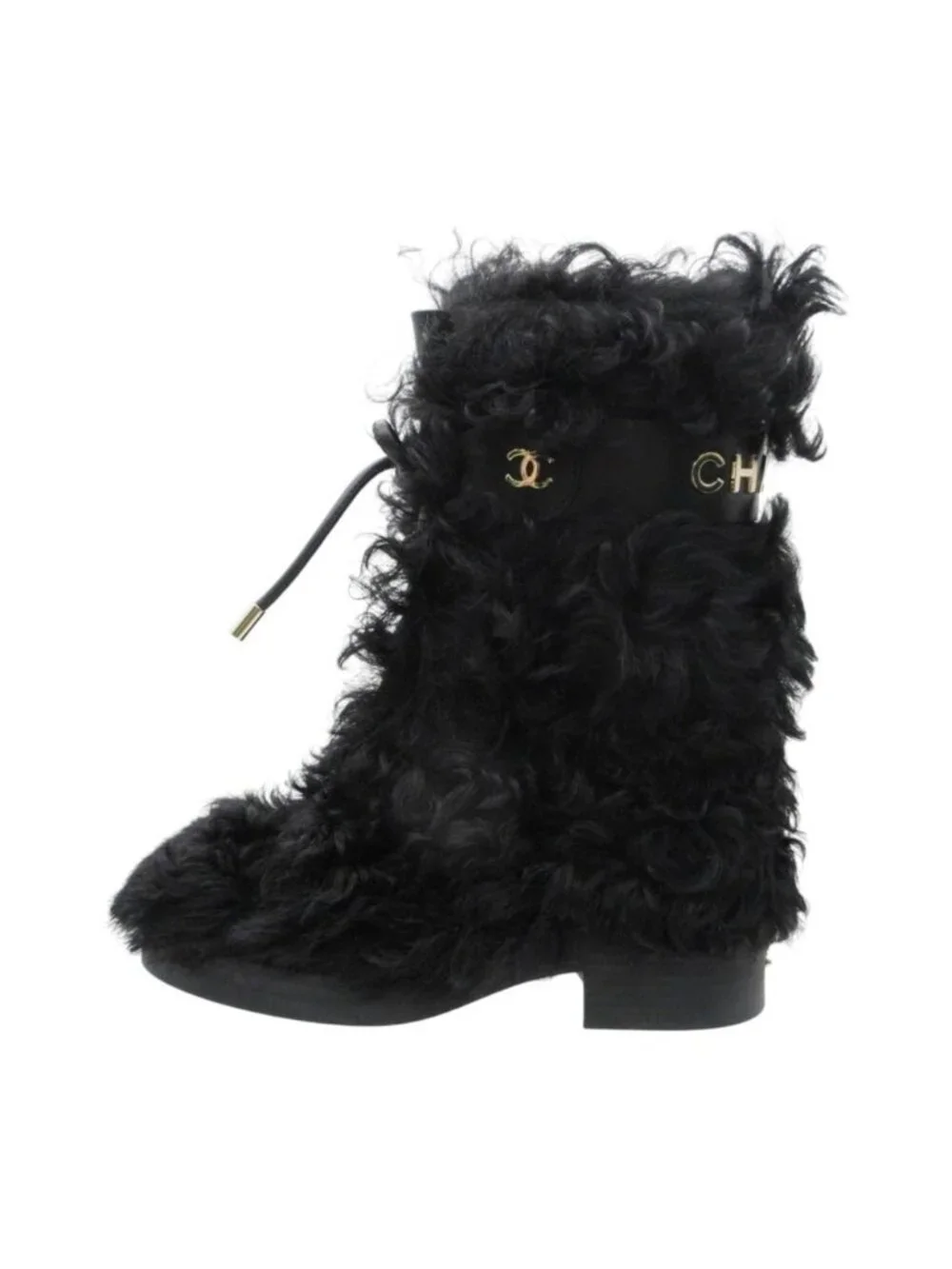 Chanel Boots Shearling Sheepskin CC Logo Shoes Black 37c